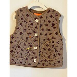 Vintage-Inspired Zara Kids Quilted Floral Vest 3-4 Years Beige With Button Closu